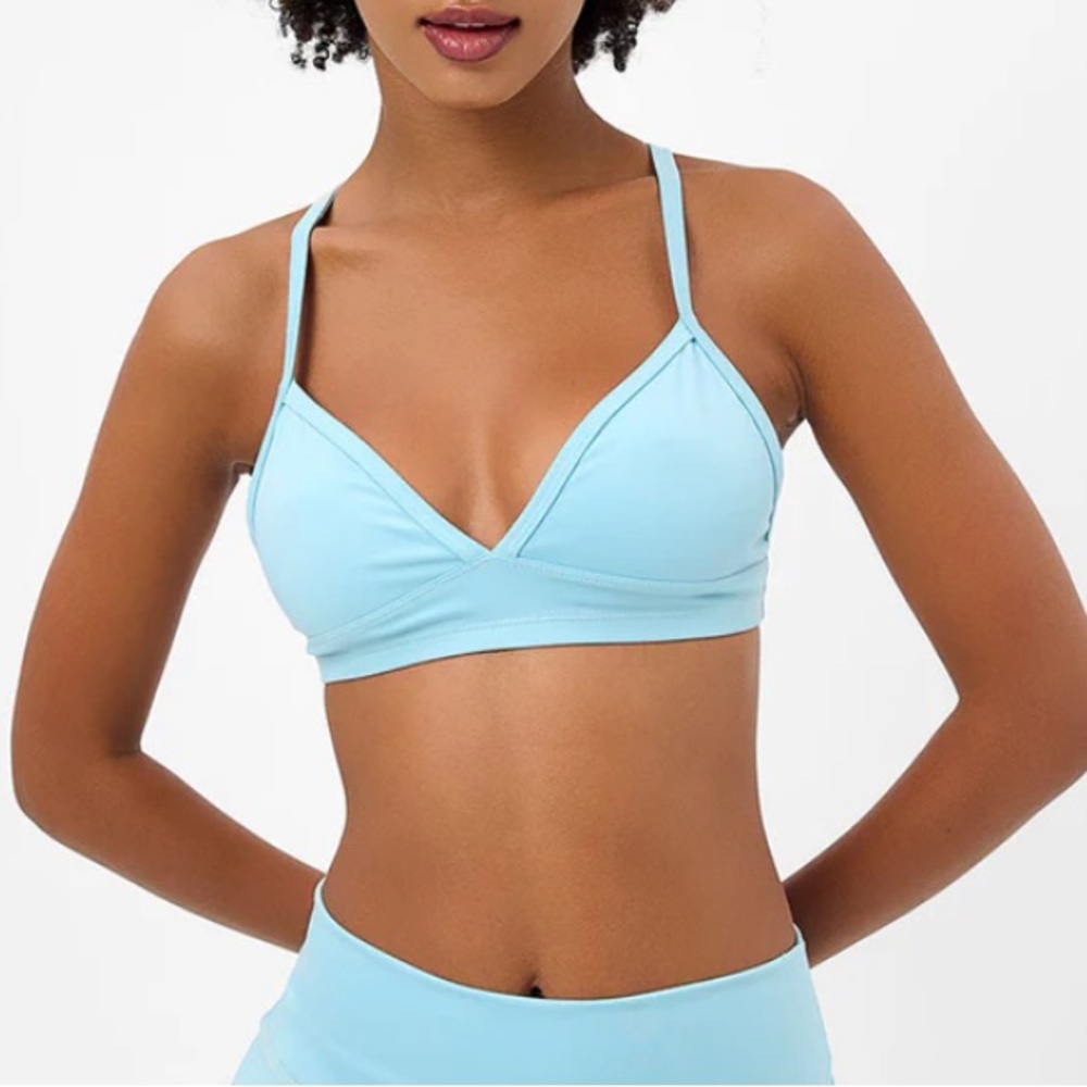 Frankie’s Bikinis Active Billie Racerback Sports Bra Baby Blue